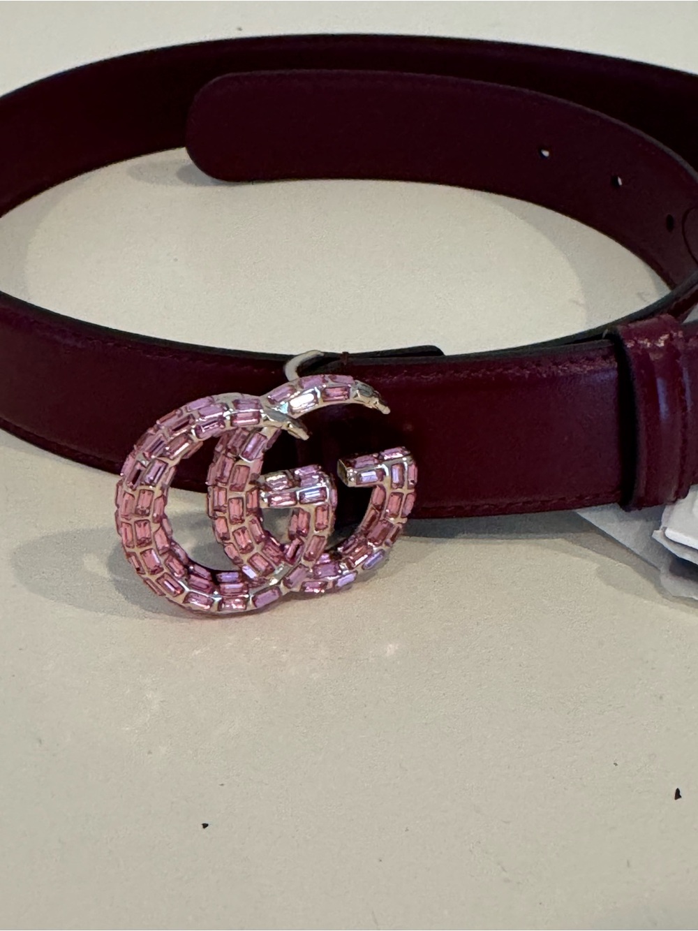 Gucci Pink Crystal Interlocking Buckle Leather Belt